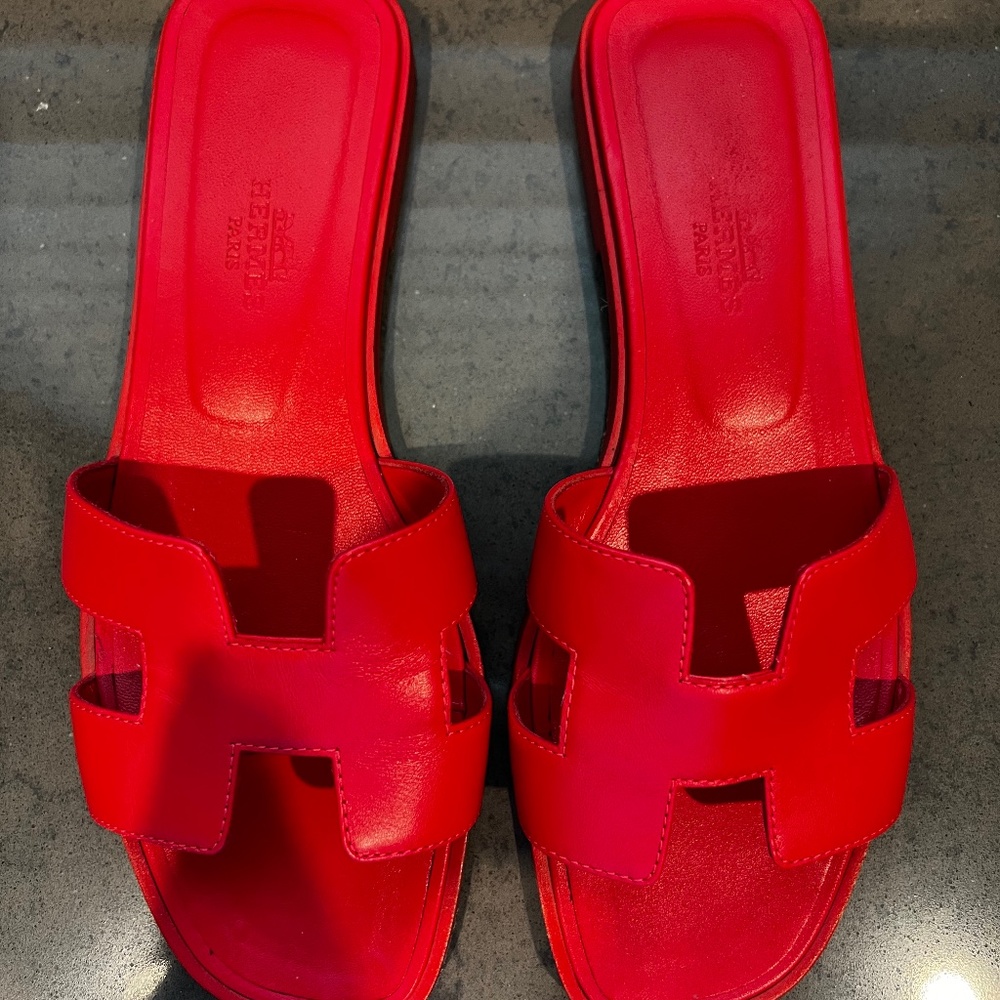 Hermes Oran Sandal Slides Red 36 6
